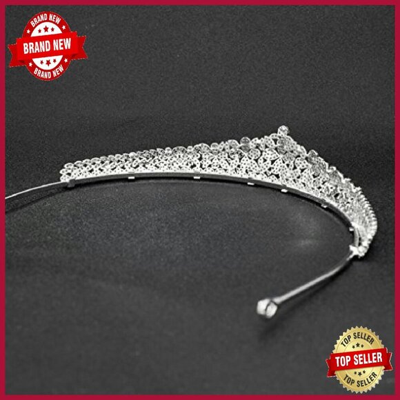 Platinum Plated Copper Wedding Tiara Crown with CZ Flowers - Picture 8 of 8